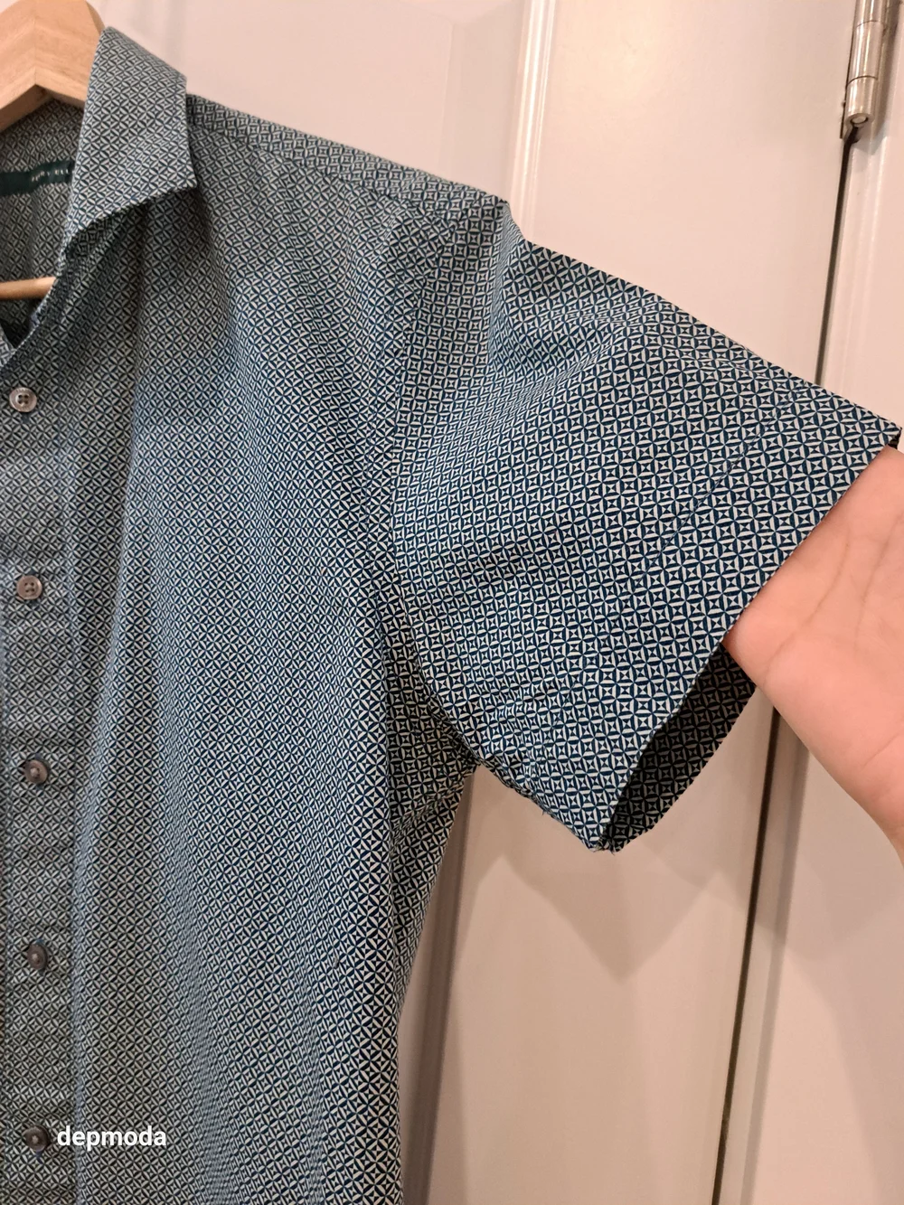 Perry Ellis Men's Short-Sleeve Button-Down Shirt - Green Pattern Size S